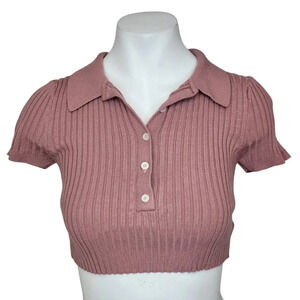 Urban  Outfitters Ribbed Cropped Collared Button Up Top Size Small